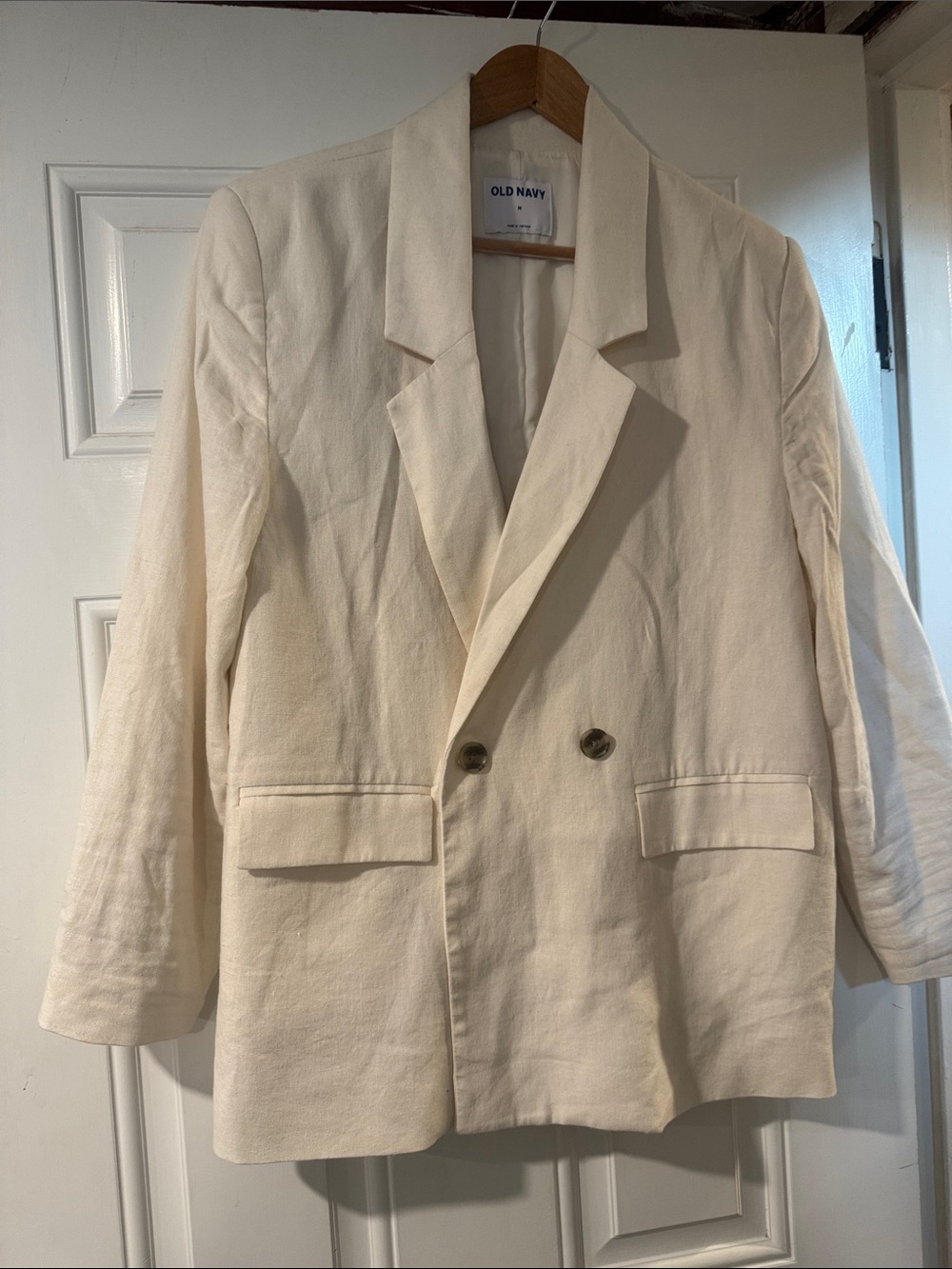 Old Navy Cream Double-Breasted Linen Blend Blazer
